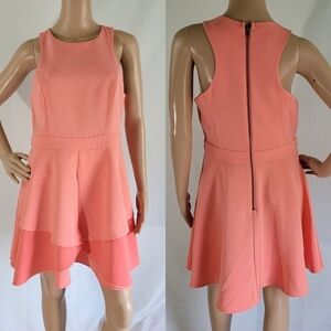 NEW Adelyn Rae Coral Crewneck Ruffle Frills Sleeveless Knee Length Party Dress M